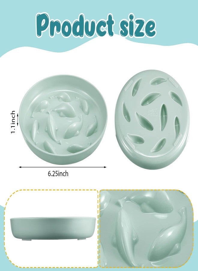 Nitial 2 Pcs Cat Slow Feeder Bowl Fish Pool Design Feeder Dish Fun Interactive Cat Food Bowl Healthy Eating Diet Bowls for Pet Puppy Dogs Dishwasher Safe(White, Green) - Image 2